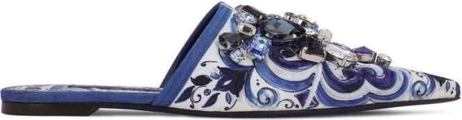 Dolce & Gabbana Brokaat muiltjes met print Blauw