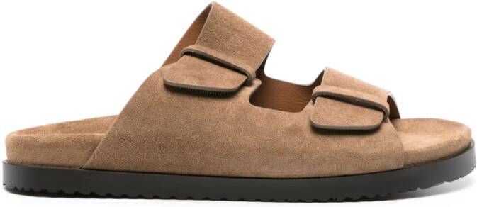 Doucal's Suède slippers met klittenband Bruin