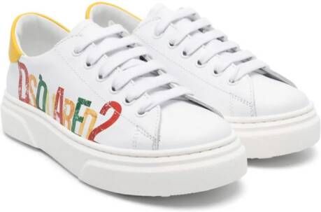 DSQUARED2 KIDS Leren sneakers met logoprint Wit