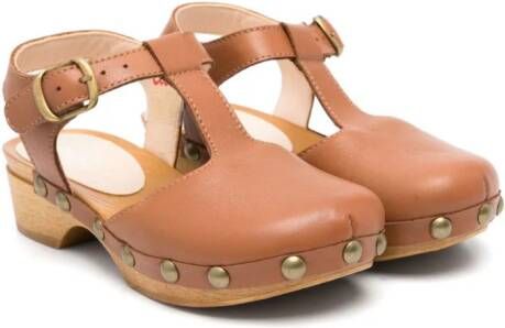 Eli1957 Leren sandalen met studs Bruin