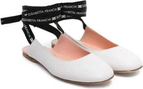 Elisabetta Franchi La Mia Bambina Leren ballerina's met veters Wit