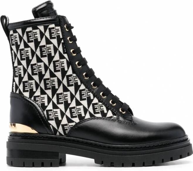 Elisabetta Franchi Combat boots met jacquard Zwart