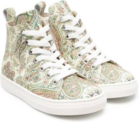 ETRO KIDS High-top sneakers met paisley-print Beige