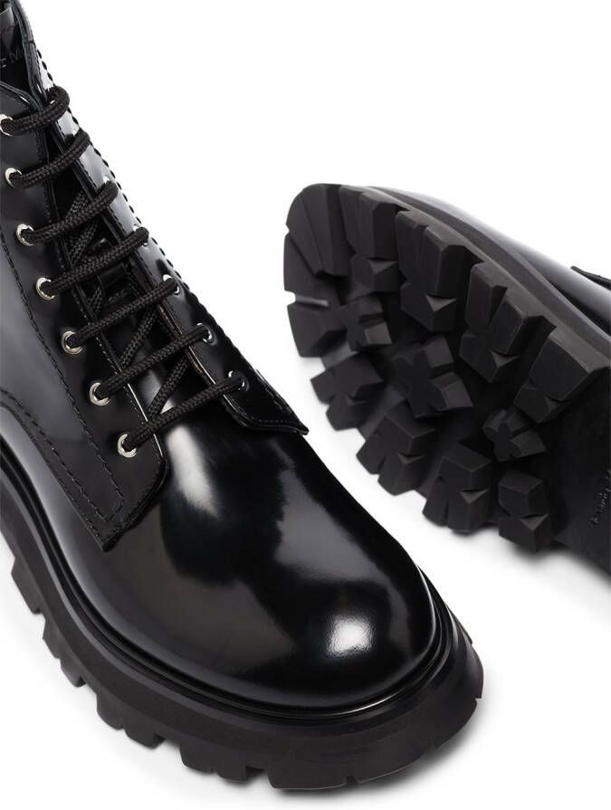 Alexander McQueen Leren combat boots Zwart