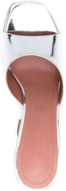 Amina Muaddi Lupita 95mm leather sandals Zilver