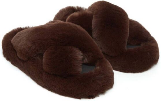 Apparis Biba slippers met imitatiebont Bruin