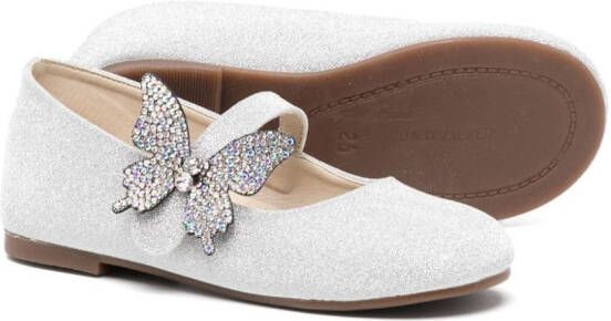 BabyWalker Metallic ballerina's met vlinderpatch Zilver