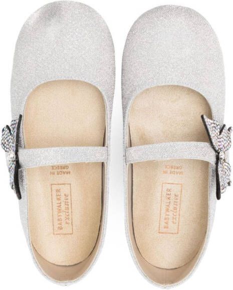 BabyWalker Metallic ballerina's met vlinderpatch Zilver