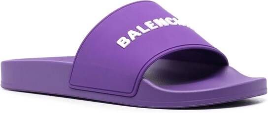 Balenciaga Badslippers met logoprint Paars