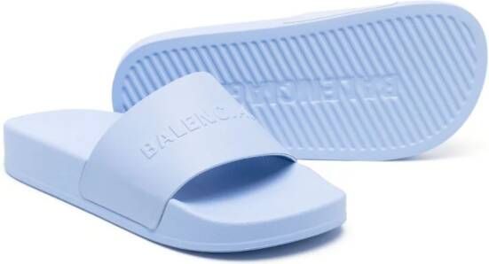 Balenciaga Kids Slippers met logo-reliëf Blauw