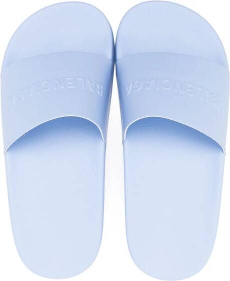 Balenciaga Kids Slippers met logo-reliëf Blauw