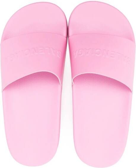 Balenciaga Kids Slippers met logo-reliëf Roze