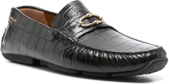 Bally Loafers met krokodillen-reliëf Zwart