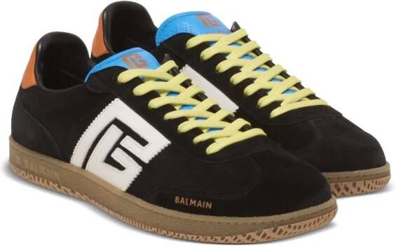 Balmain Leren sneakers met logopatch Bruin