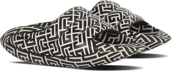 Balmain Slippers met monogram patroon Zwart