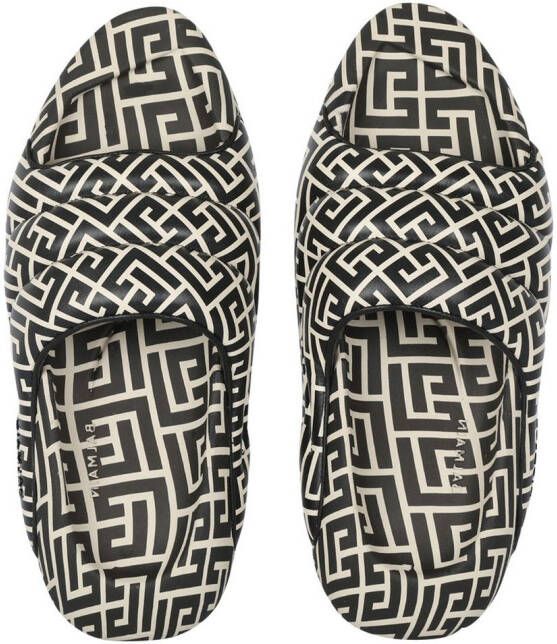 Balmain Slippers met monogram patroon Zwart