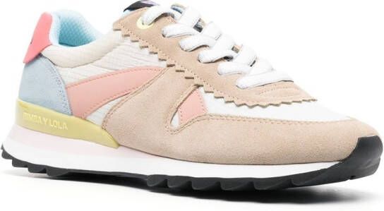 Bimba y Lola Sneakers met colourblocking en logoplakkaat Beige