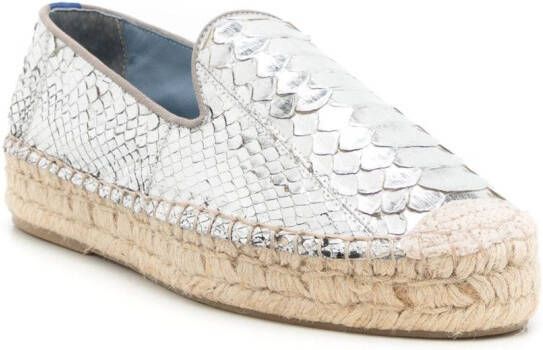 Blue Bird Shoes Espadrilles met slangenleer-effect Zilver