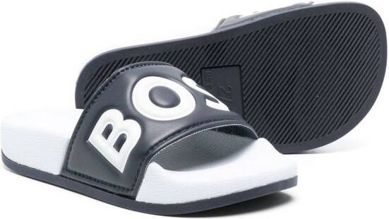 BOSS Kidswear Slippers met logo-reliëf Wit