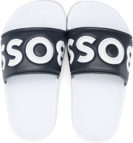 BOSS Kidswear Slippers met logo-reliëf Wit