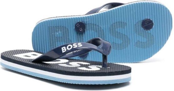 BOSS Kidswear Teenslippers met logoprint Blauw