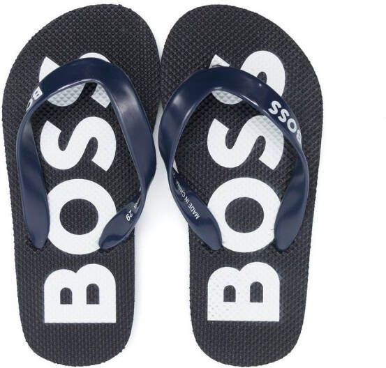 BOSS Kidswear Teenslippers met logoprint Blauw