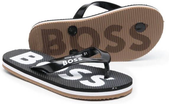 BOSS Kidswear Teenslippers met logoprint Zwart