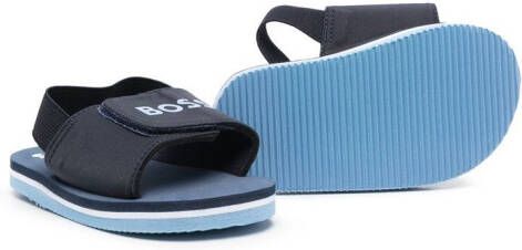 BOSS Kidswear Sandalen met logoprint Blauw