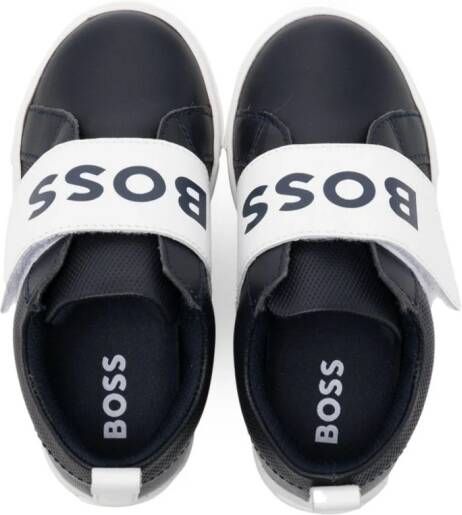 BOSS Kidswear Leren sneakers met logoband Blauw