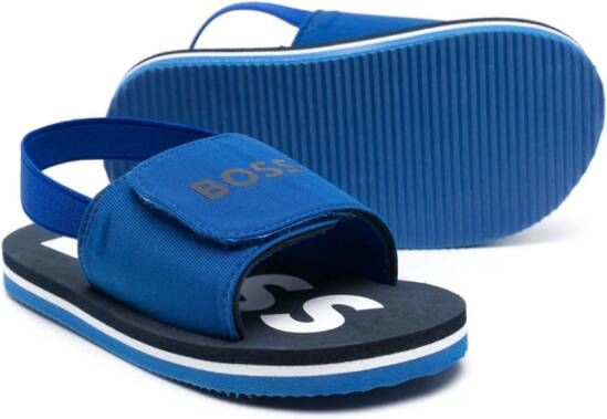 BOSS Kidswear Sandalen met logoprint Blauw