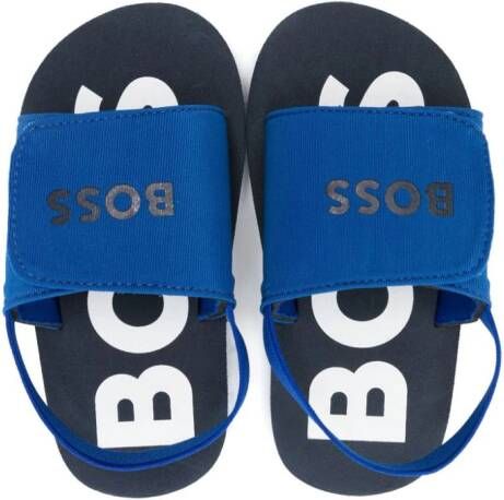 BOSS Kidswear Sandalen met logoprint Blauw