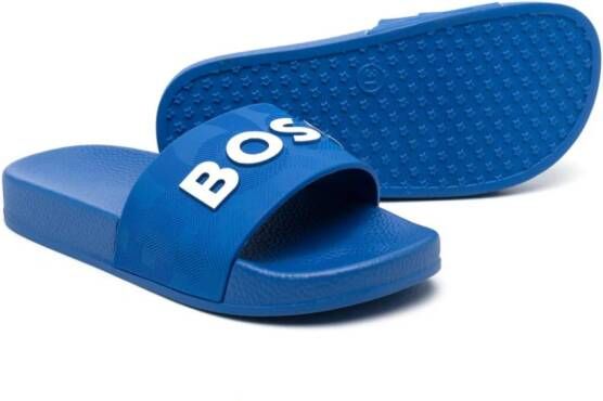 BOSS Kidswear Slippers met logo-reliëf Blauw