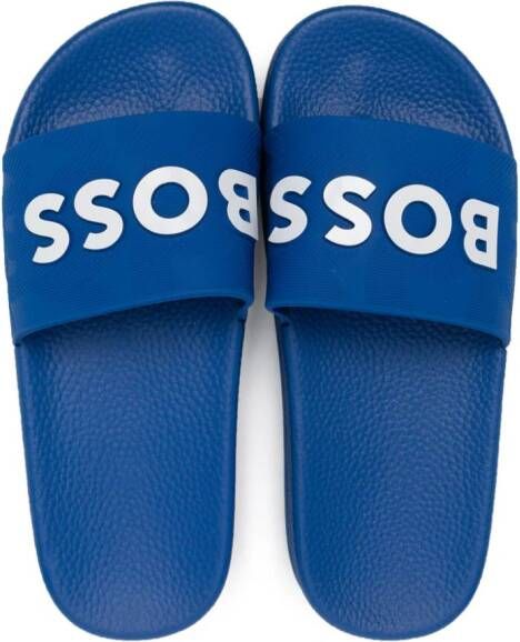 BOSS Kidswear Slippers met logo-reliëf Blauw