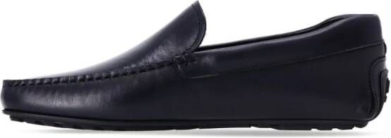 BOSS Leren loafers met logo-reliëf Blauw