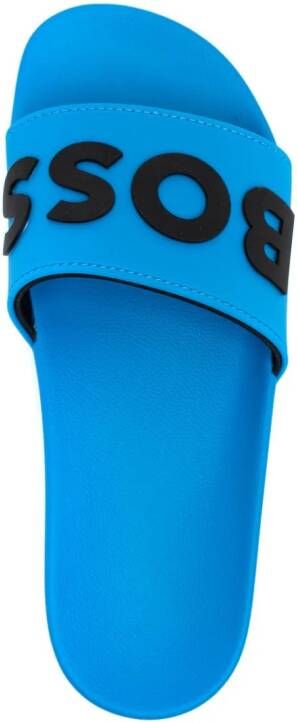 BOSS Badslippers met logo-reliëf Blauw