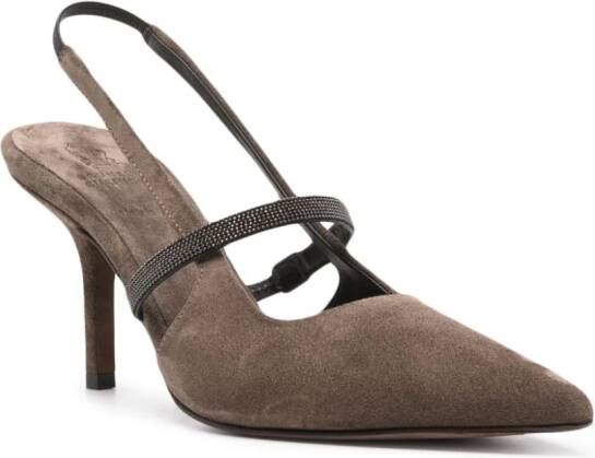 Brunello Cucinelli Monili suède pumps Bruin