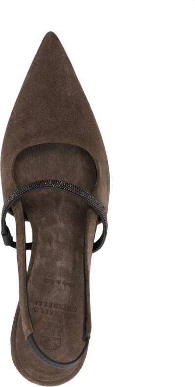 Brunello Cucinelli Monili suède pumps Bruin