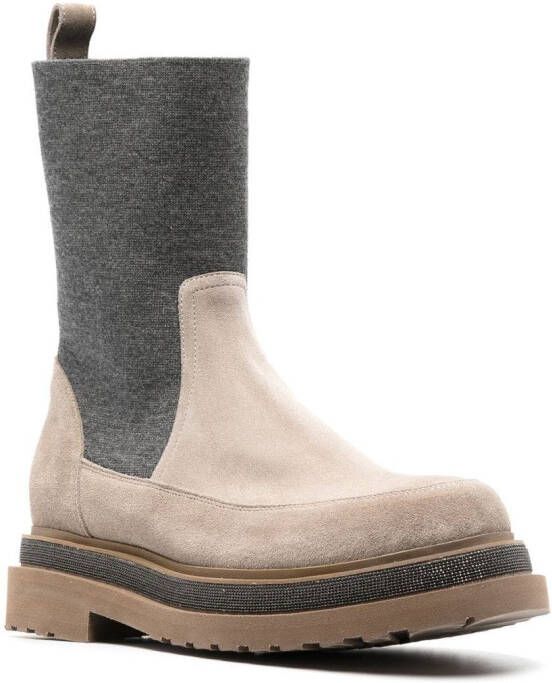 Brunello Cucinelli Chelsea suède laarzen Beige