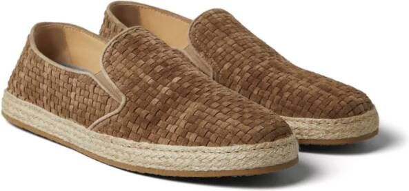 Brunello Cucinelli Geweven suède slippers Bruin