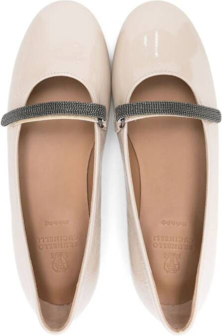 Brunello Cucinelli Kids Leren ballerina's met kralenband Beige