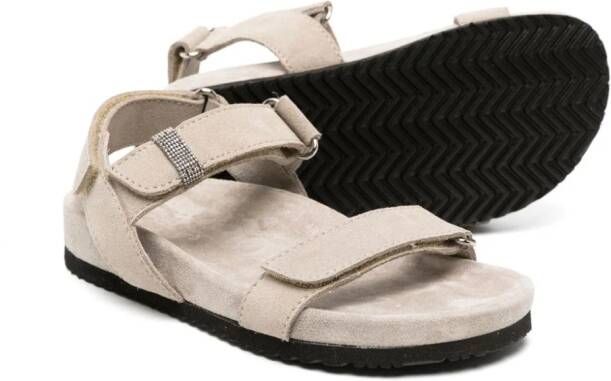 Brunello Cucinelli Kids Suède sandalen met monili details Beige