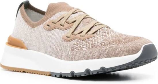 Brunello Cucinelli Sneakers met mesh vlak Bruin