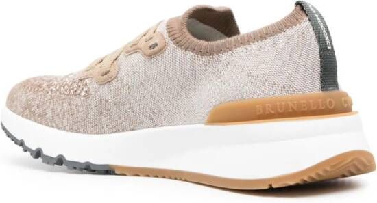 Brunello Cucinelli Sneakers met mesh vlak Bruin