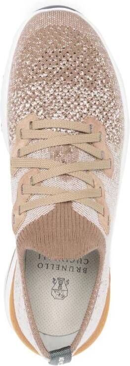 Brunello Cucinelli Sneakers met mesh vlak Bruin