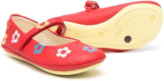 Camper Kids Right ballerina's met geborduurde bloemen Rood