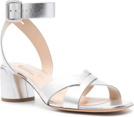 Casadei 65 mm Veta metallic leren sandalen Zilver