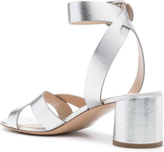 Casadei 65 mm Veta metallic leren sandalen Zilver