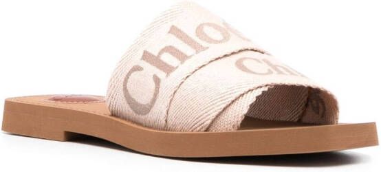 Chloé Sandalen met geborduurd logo Beige