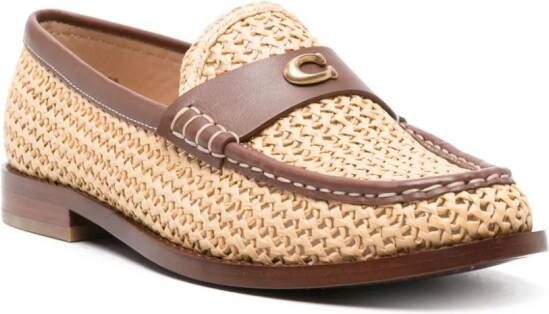 Coach Jolene loafers van geweven raffia Beige