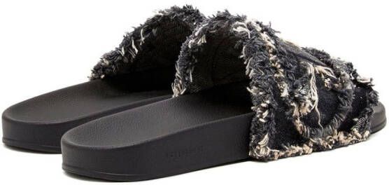 Diesel Sa denim slippers met franje Zwart